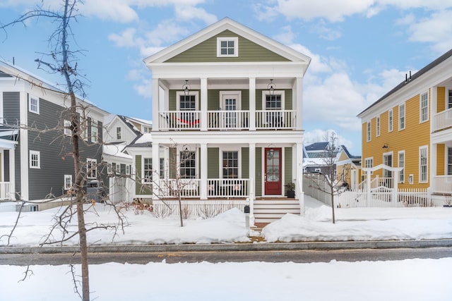 greek revival inspired property with covered porch