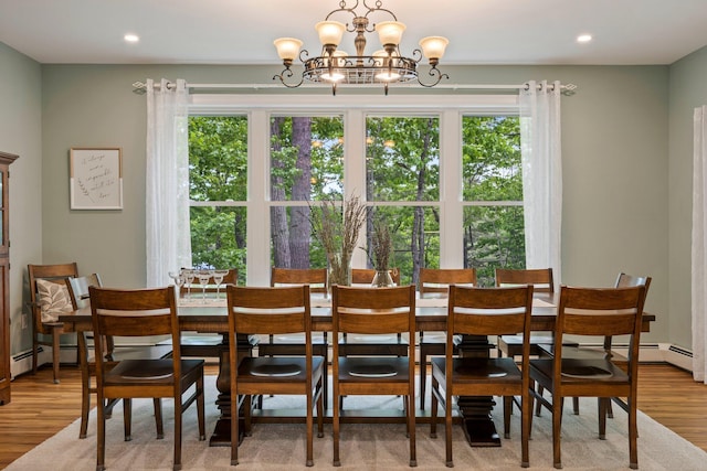 271 Red Gate Ln, Acton, ME 04001 - dining area with wood finished floors, a chandelier, and recessed lighting