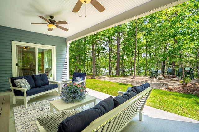 271 Red Gate Ln, Acton, ME 04001 - view of patio with an outdoor hangout area and ceiling fan
