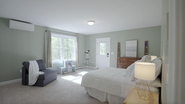 271 Red Gate Ln, Acton, ME 04001 - bedroom featuring a wall mounted air conditioner, a baseboard radiator, and carpet
