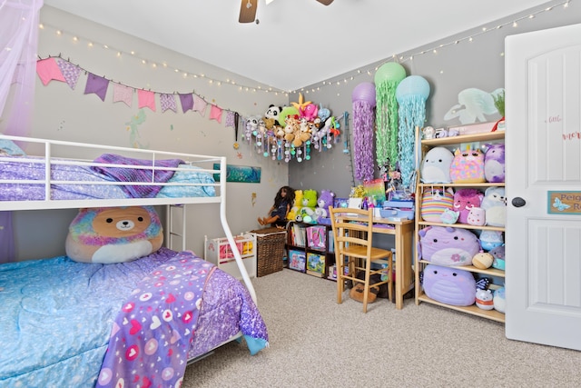 bedroom featuring carpet flooring and ceiling fan