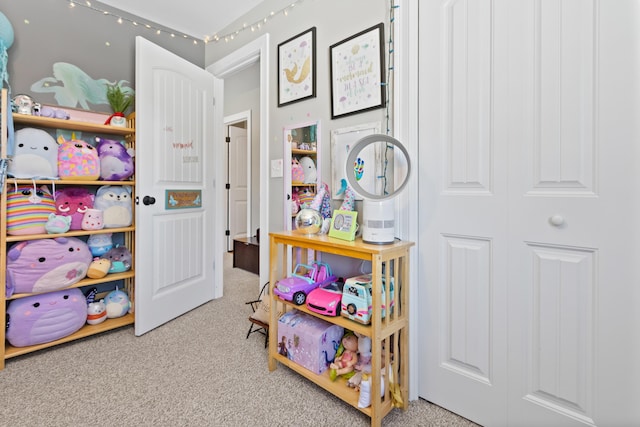 recreation room with carpet