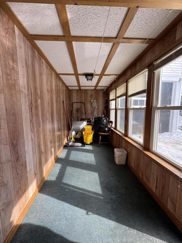 143 Main St, Sangerville, ME 04479 - sunroom featuring wood walls and carpet floors