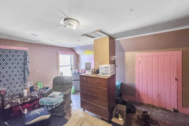 bedroom with attic access