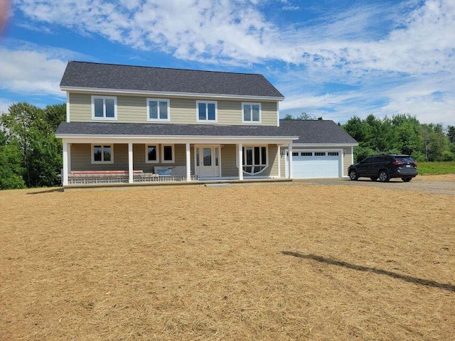 view of front of home with an attached garage and a porch