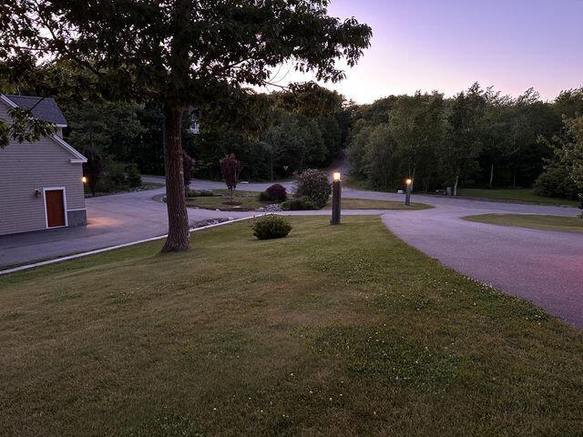 view of property's community featuring a lawn