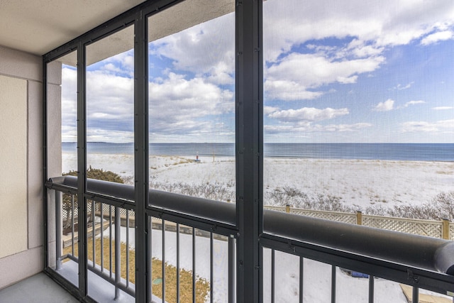 property view of water featuring a beach view