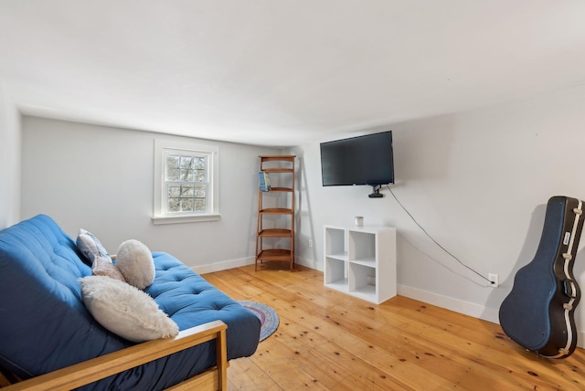 living room featuring wood-type flooring and baseboards