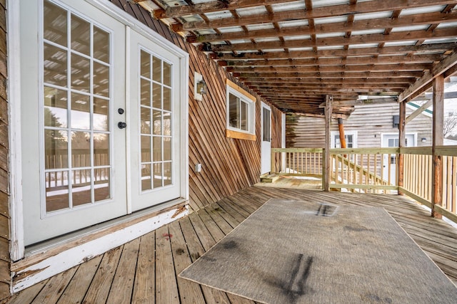 wooden terrace with french doors