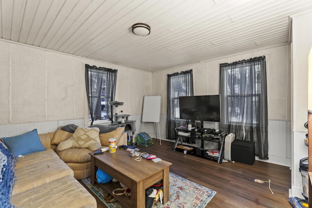 living area featuring dark wood-style flooring