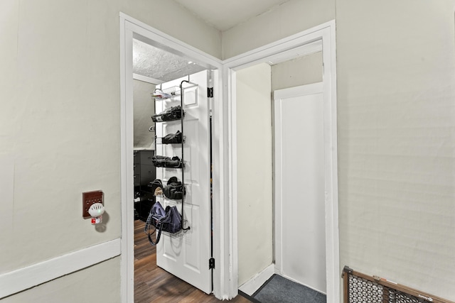 interior space with dark wood-type flooring