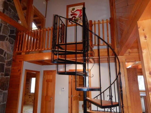 stairs with a towering ceiling