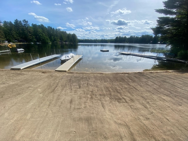 view of dock with a water view