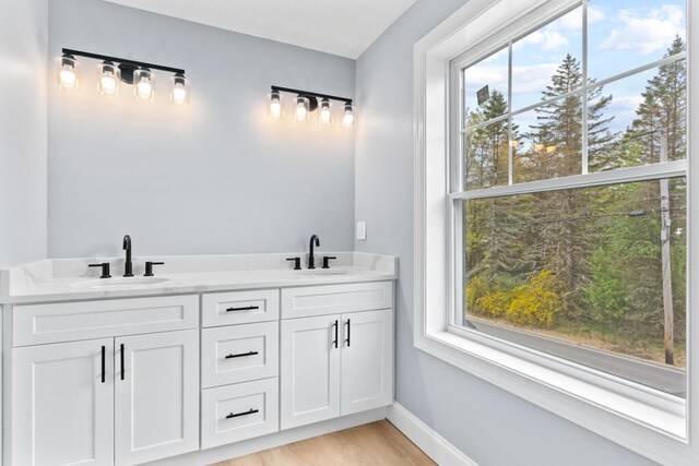 7 Parsonage Rd Unit 5, North Yarmouth, ME 04097 - full bath featuring double vanity, wood finished floors, a sink, and baseboards