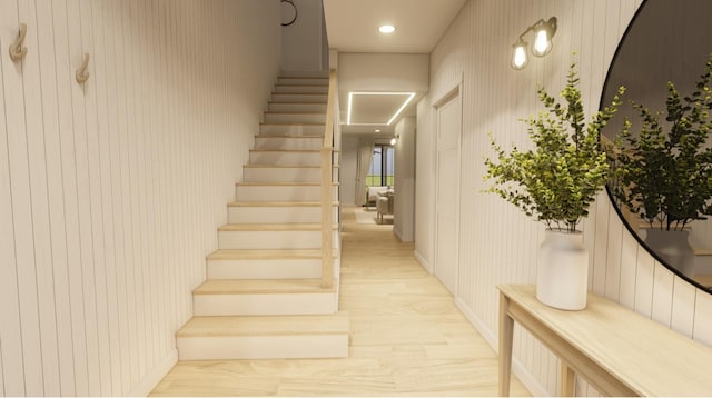 300 N Rd, Yarmouth, ME 04096 - staircase with wood finished floors and recessed lighting