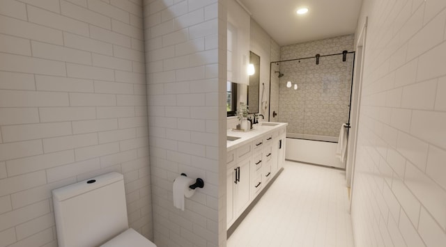 300 N Rd, Yarmouth, ME 04096 - bathroom with double vanity, tile walls, tile patterned floors, and recessed lighting