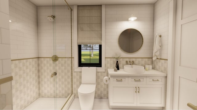 300 N Rd, Yarmouth, ME 04096 - full bathroom with a stall shower, vanity, and tile walls