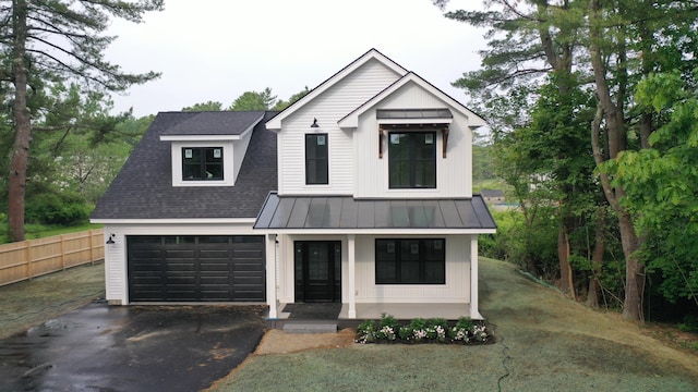 300 N Rd, Yarmouth, ME 04096 - modern farmhouse style home featuring driveway, a standing seam roof, covered porch, a metal roof, and a shingled roof