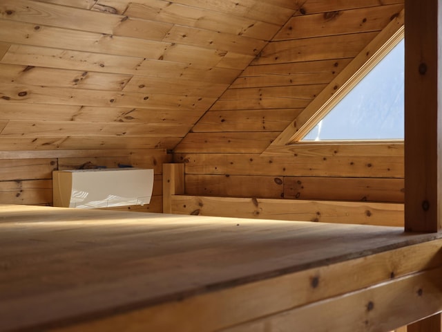 bonus room featuring vaulted ceiling, wood ceiling, and wooden walls