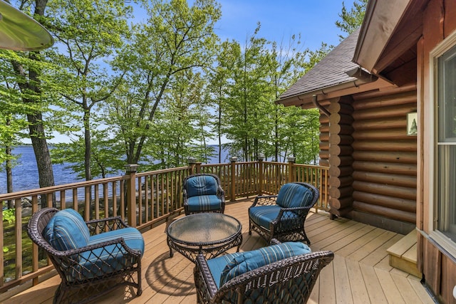 deck with a water view