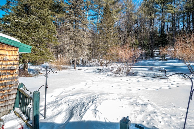 view of yard layered in snow