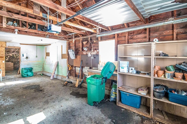 garage with a garage door opener