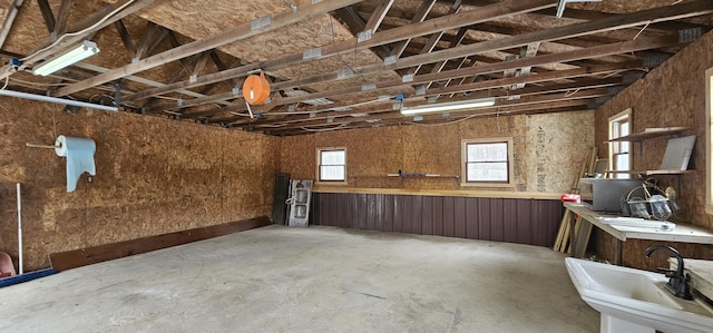 garage with a sink