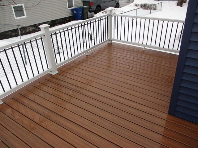 view of snow covered deck