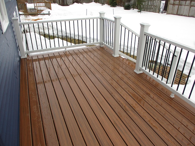 view of snow covered deck