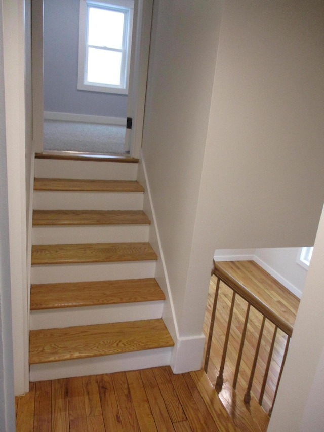 stairs with wood-type flooring