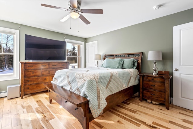 bedroom featuring ceiling fan and wood finished floors