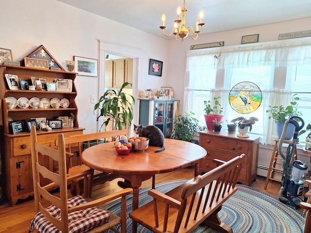 dining area featuring a chandelier, a wealth of natural light, and light wood-type flooring