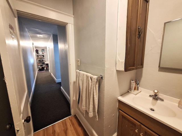 bathroom featuring wood finished floors and vanity