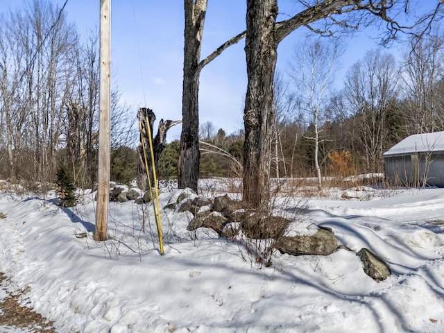 view of yard layered in snow