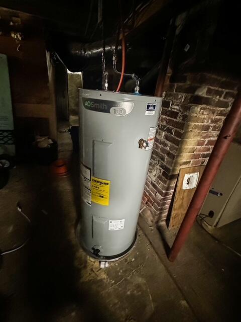 utility room featuring electric water heater