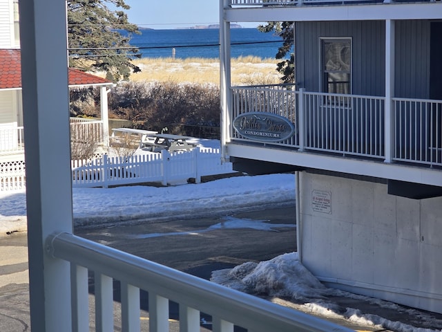 exterior space featuring a water view