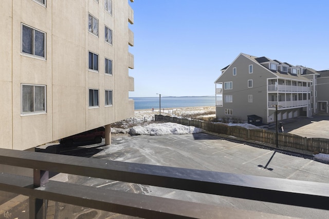 view of water feature with a view of the beach