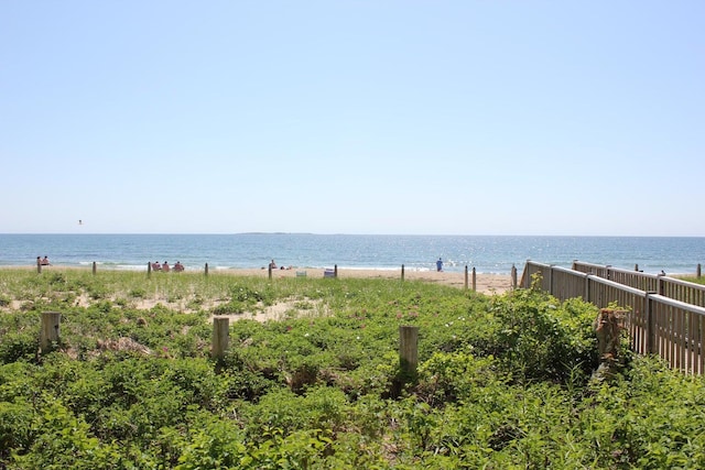 view of water feature with a beach view