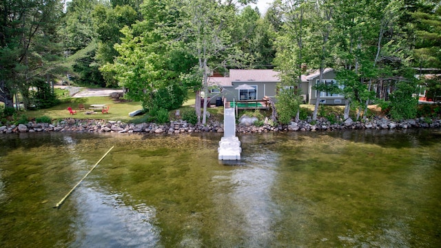 exterior space with a water view