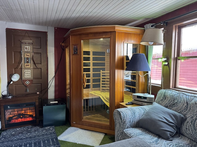 51 N Guilford Rd, Monson, ME 04464 - living area with wooden ceiling and carpet flooring