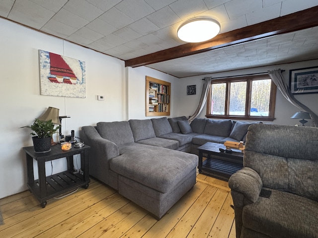 51 N Guilford Rd, Monson, ME 04464 - living room featuring beamed ceiling and light wood-type flooring