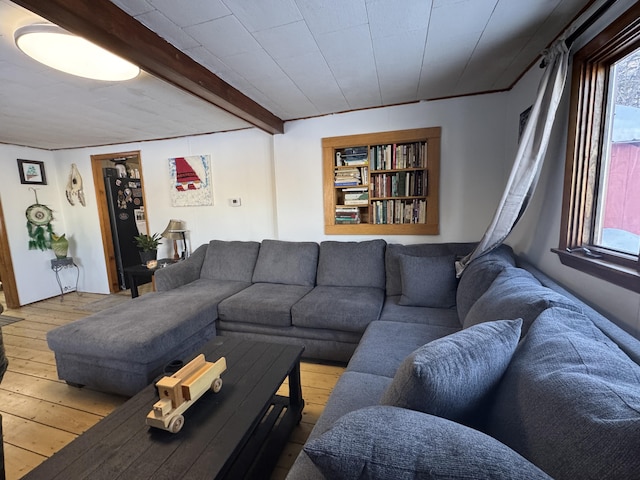 51 N Guilford Rd, Monson, ME 04464 - living room with wood-type flooring and beamed ceiling