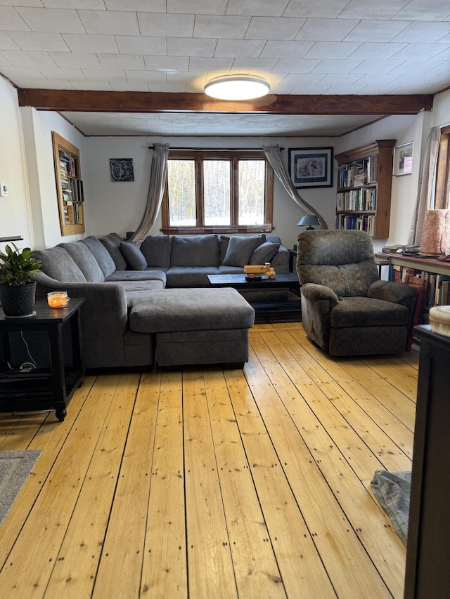 51 N Guilford Rd, Monson, ME 04464 - living room featuring beamed ceiling and hardwood / wood-style flooring