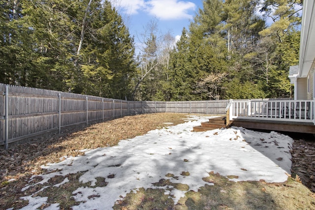 view of yard featuring a wooden deck and a fenced backyard