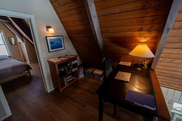 home office with wood finished floors