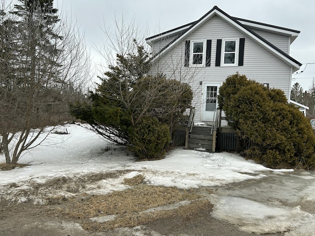 view of snow covered exterior