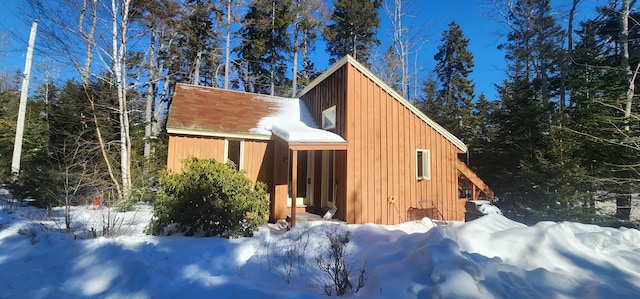 view of snow covered property