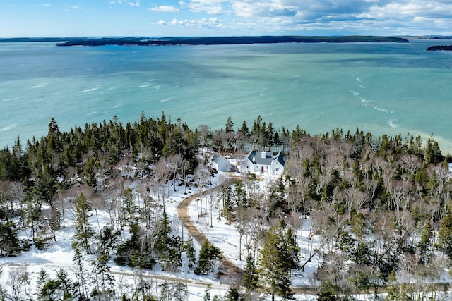 bird's eye view featuring a water view