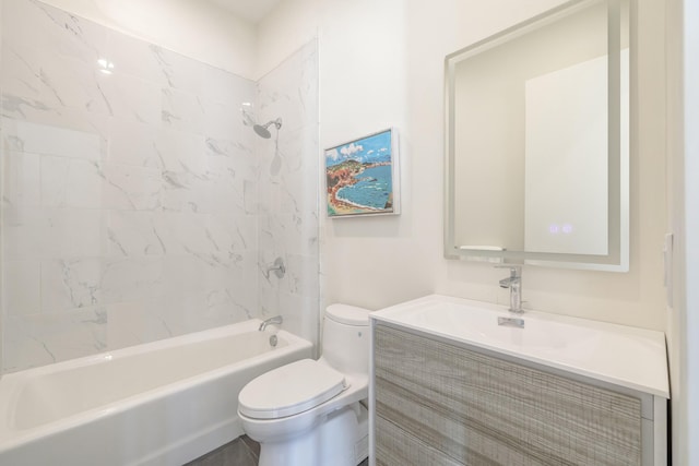 full bath featuring washtub / shower combination, vanity, and toilet