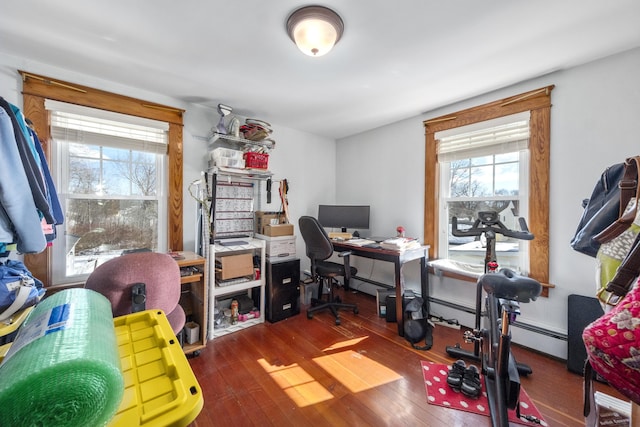 office space with hardwood / wood-style floors and a wealth of natural light